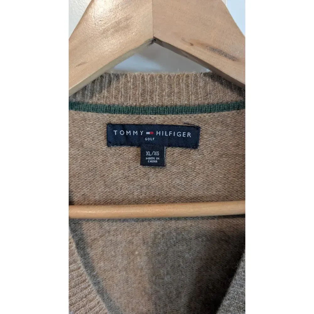 Vintage Tommy Hilfiger Golf Sweater Vest Mens XL Brown Lambs Wool 90s Preppy
